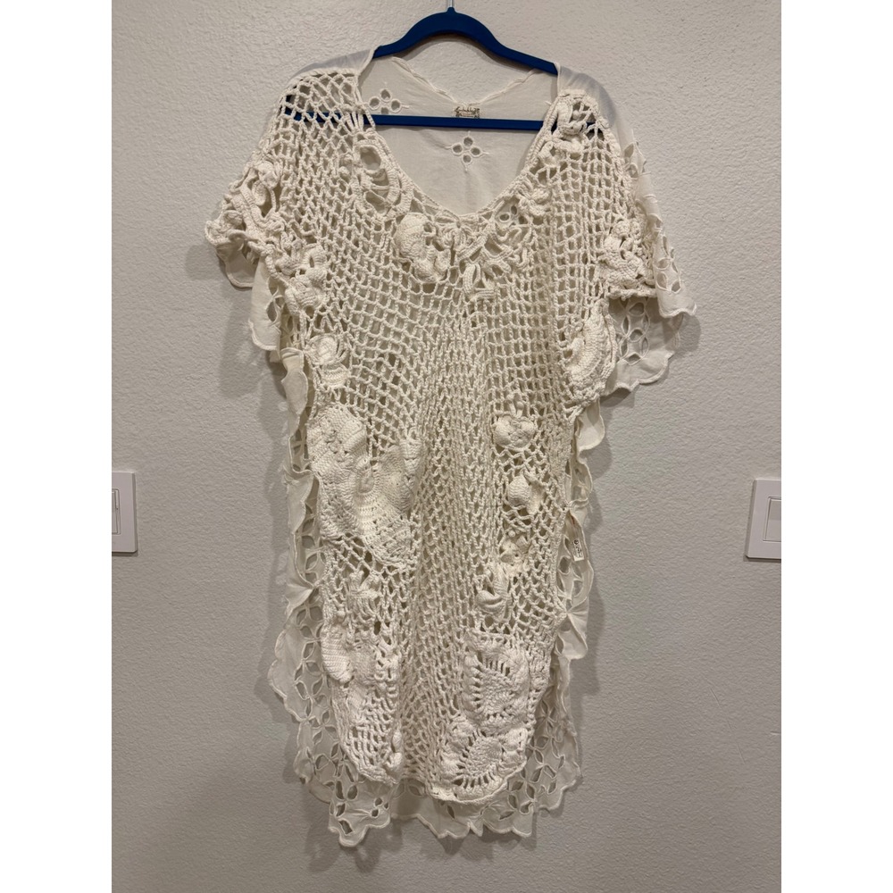 Intimately Free People White Crochet Away Eyelet Lace Kaftan Cover Up Dress XS/S - Picture 3 of 8